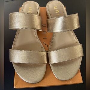 Unisa gold strap sandals, new in box